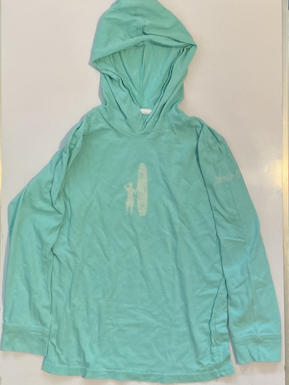 Johnnie-O West Coast Prep Aqua Surfboard Hooded Long-Sleeve Shirt Size 10